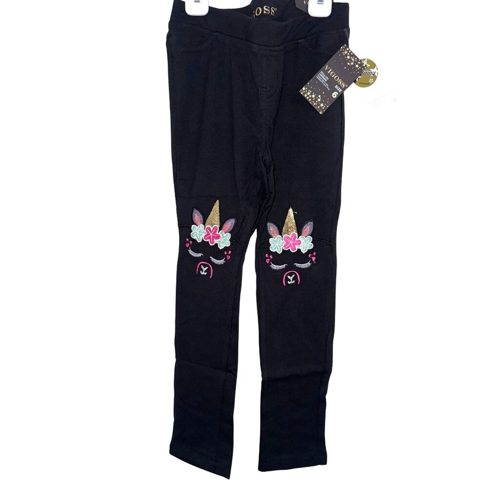 Vigoss Kids Black flowers Embroidered Leggings 6